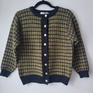 Marella Yellow and Black Geometric Pattern Button-Front Cardigan